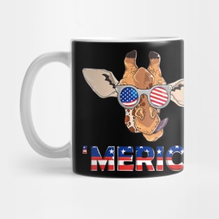 Merica Giraffe Wearing Sunglasses 4Th Of July American Flag Mug